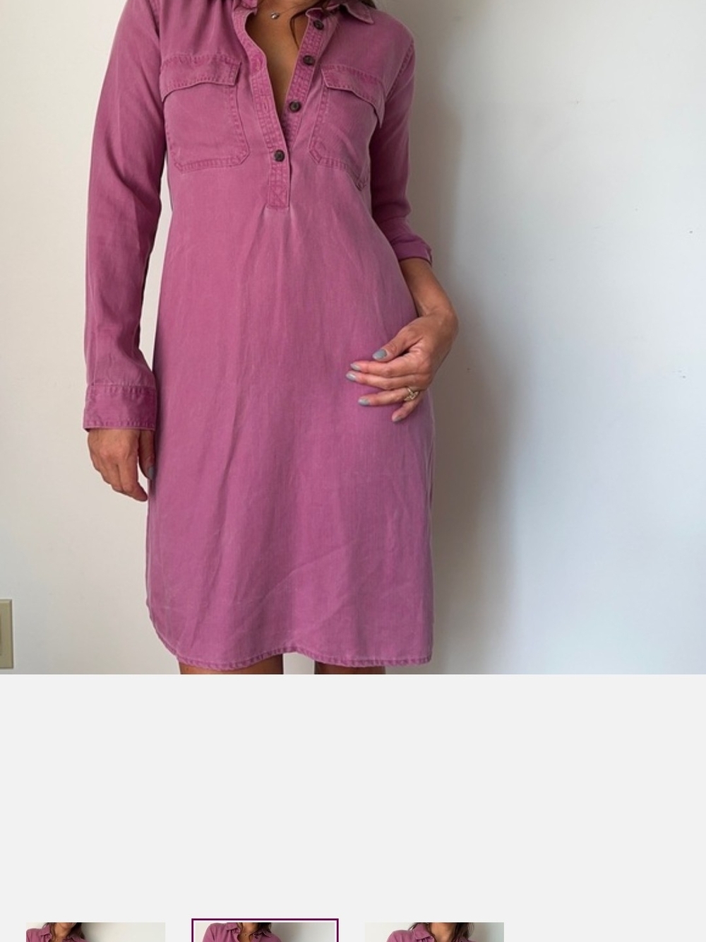 GAP Long-Sleeve Shirt Dress in Pink